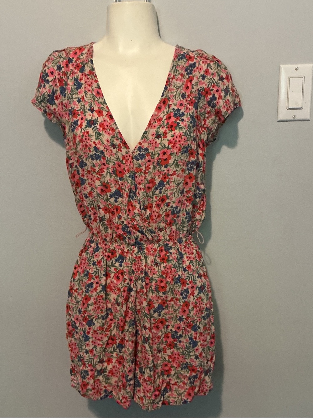American Eagle Outfitters Pink Floral Wrap Romper